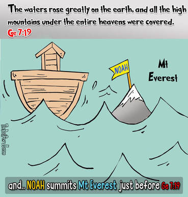 This Bible cartoon features Noah summit of Mt. EverestPicture