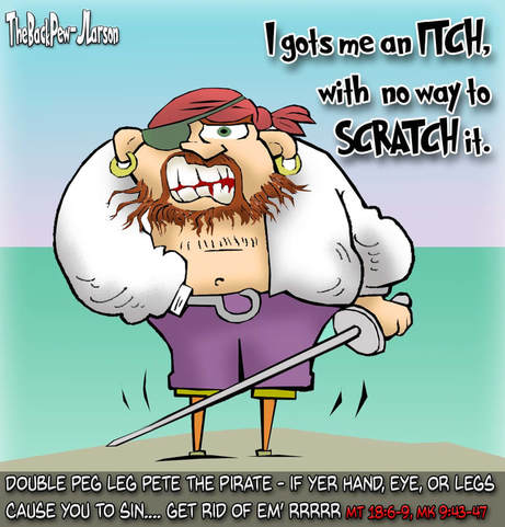 This christian cartoon features a pirate paraphrase of Matthew 5:29-30