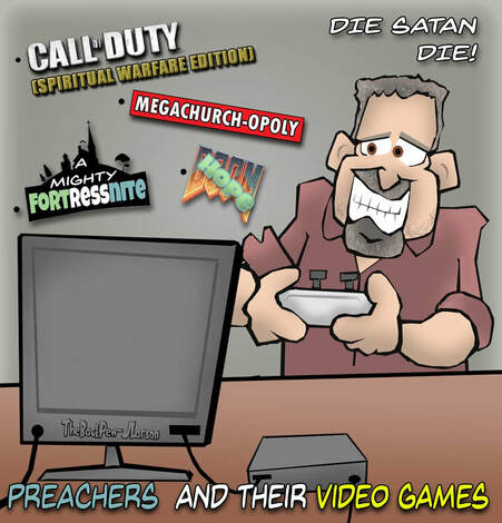 This Christian Cartoon features a Pastor who likes video games