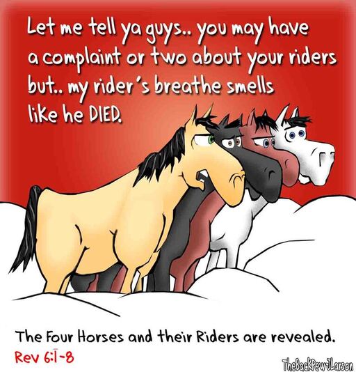 This Bible cartoon features the Four Horses from Revelations 6