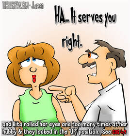 This Christian cartoon features a woman rolling her eyes at her husbandPicture