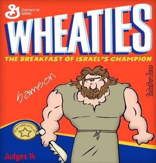 This Bible Cartoon features Samson as a Wheaties cover boyPicture