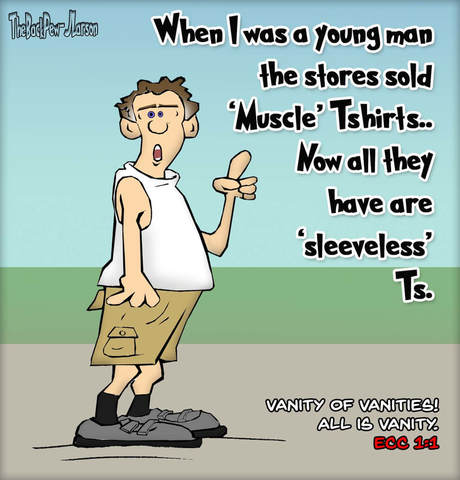 This Christian cartoon features a middle aged guy who has lost his muscle tone