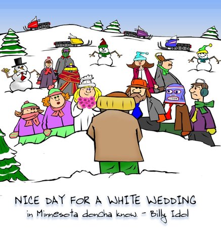 This christian cartoon features an outdoor wedding in Minnesota - a White Wedding