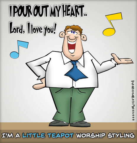 This Christian cartoon features the I'm a Little Teapot worship styling