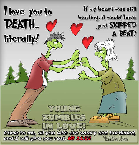 This Christian Cartoon features young Zombies in Love