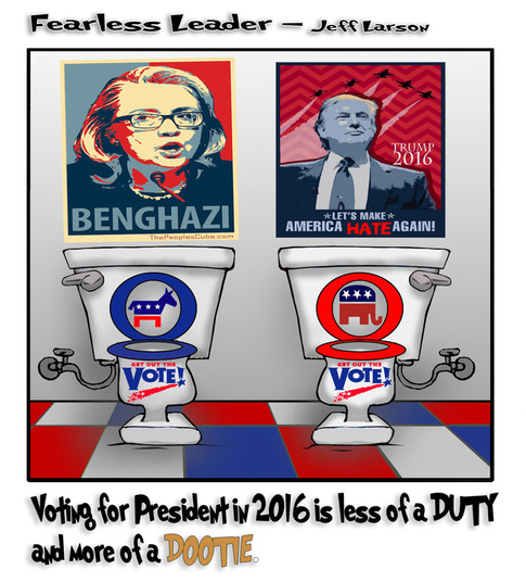 This political cartoon illustrates the difficult DOOTIE to vote we all have in 2016.