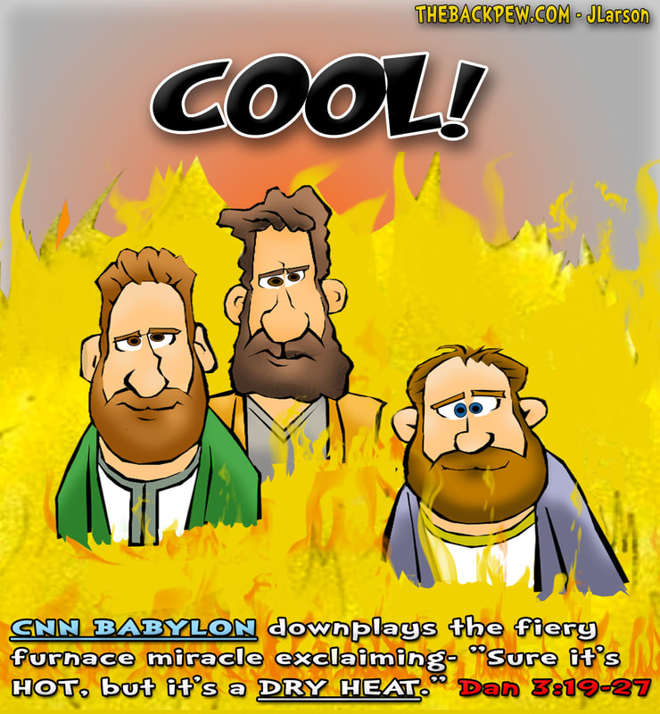 This bible cartoon features the story of the fiery furnace from Daniel 3:19-27