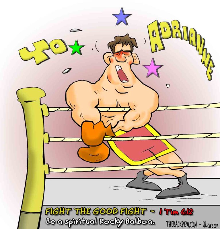 boxing cartoons, fighting cartoons, fight the good fight cartoons, 1 Timothy 6:12