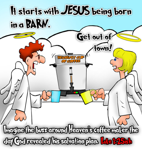 This christian cartoon features two angels learning God's plan to save the world.