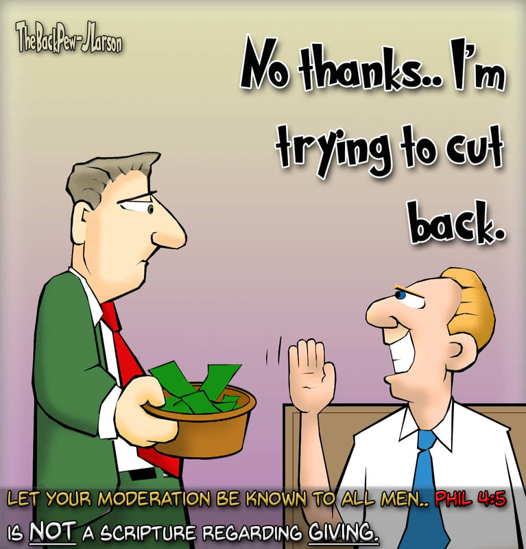 This church cartoon features an offering plate being rejected