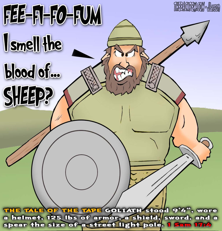 bible, cartoons, David & Goliath, 1 Samuel 17:4, Giant