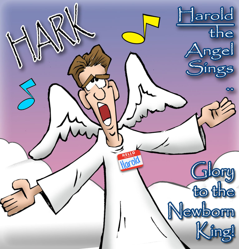 This Christmas cartoon features Harold the Angel singing Hark and glory to the newborn king