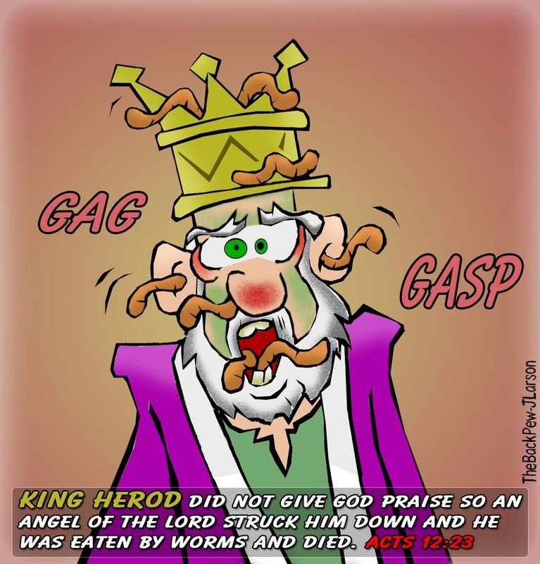 This bible cartoon features the story from the book of Acts where bad King Herod becomes sick and dies eaten by worms