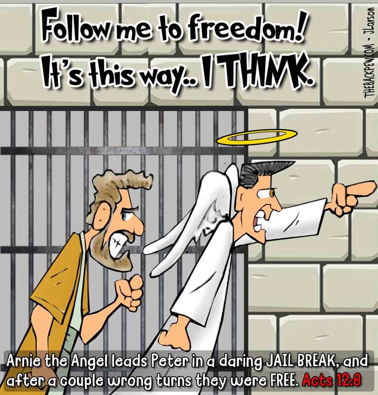 book of Acts cartoons, Peter in jail cartoons, christian cartoons, Acts 12:8