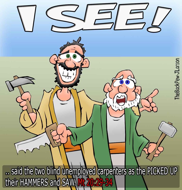 gospel cartoons, cartoons, Jesus heals blind men, Matthew 20:29-34