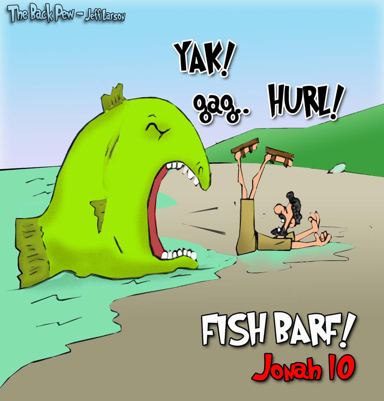 christian cartoons, fish cartoons, jonah fish cartoons, jonah 2:10