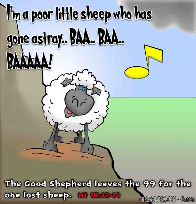 This Christian cartoon features the Good Shepherd leaves the 99 to save the one lost sheepPicture
