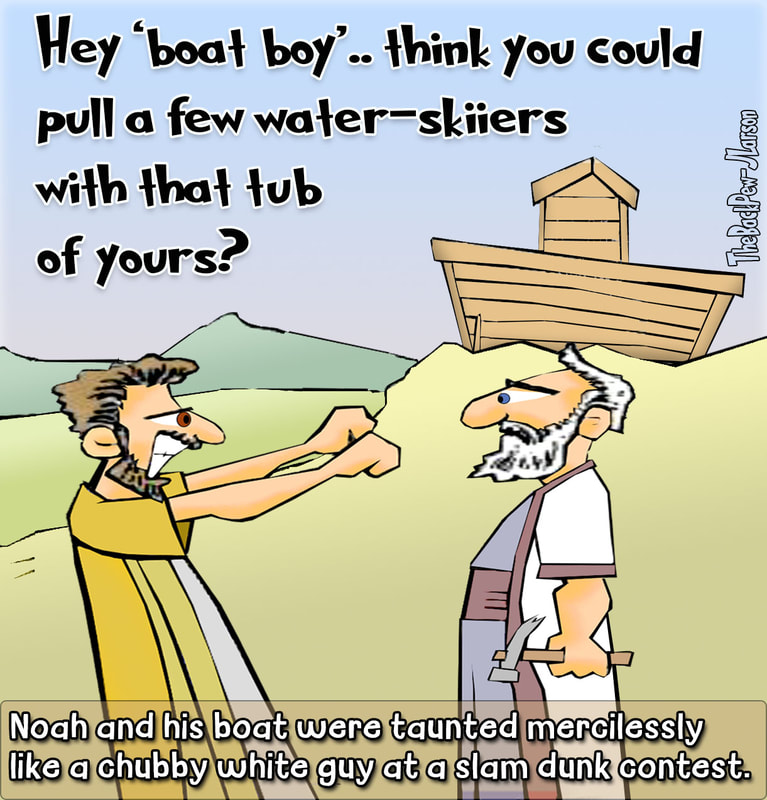 Noah cartoons of building the  Ark in a desert