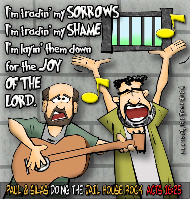 book of Acts cartoons, Apostle Paul cartoons, christian cartoons, Paul & Silas in jail cartoons, Acts 16:25