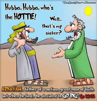 This bible cartoon features the Genesis 12 story of Abraham telling one whopper of a lie that Pharaoh is his sister.