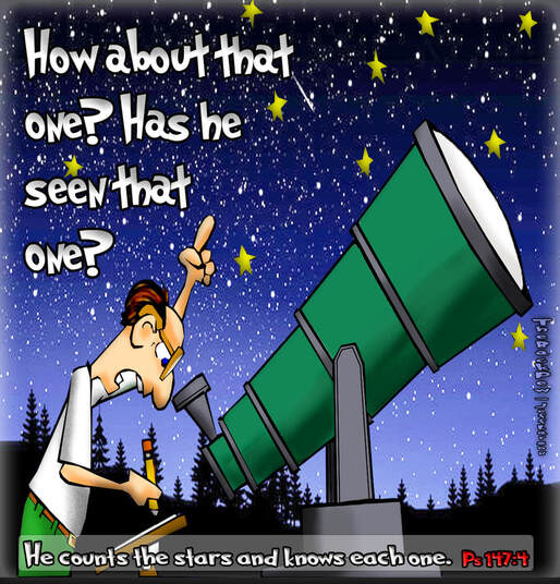 This christian cartoon features the vast creation of God viewed by an Astronomer
