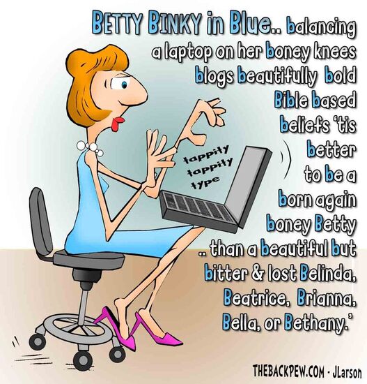 This Christian Cartoon features Betty Binky blogging beautifully Picture