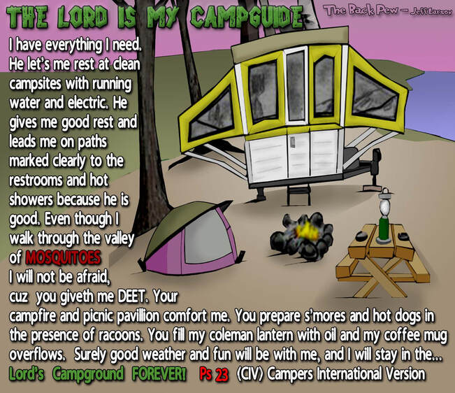 This christian cartoon features Psalms 23 for campers