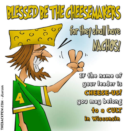 This Green Bay Packer cartoon features Cheese-us