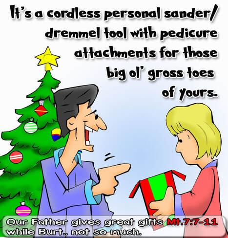 This Christmas Cartoon features a man buying his  wife an  insensitve gift