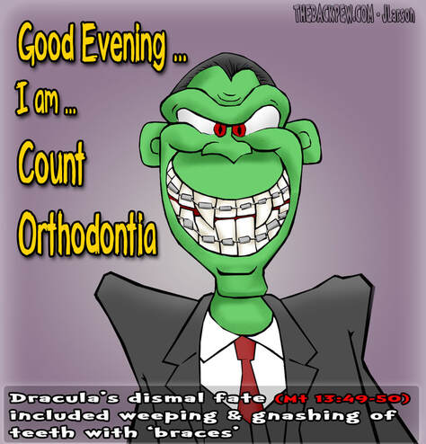 This Halloween Cartoon features Dracula with braces on his teeth
