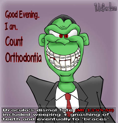This Halloween Cartoon features Dracula with braces on his teeth