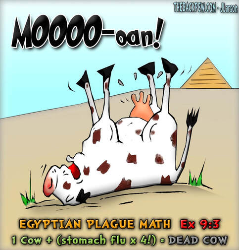 This bible cartoon features the story from Exodus 9:3 where the cattle were cursed in Egypt