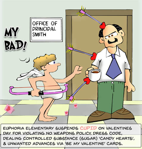 This Valentines Day cartoon features Cupid in trouble at school