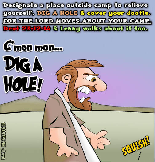 This Bible cartoon features the Deuteronomy rules for dooty