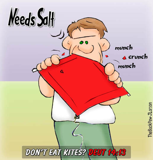 this bible cartoon from Deuteronomy 14:13 instructs us to fly kites, don't eat them