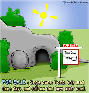 This Easter cartoon features the stone rolled away and Jesus tomb is empty
