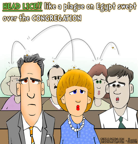 This church cartoon features a head lice epidemic