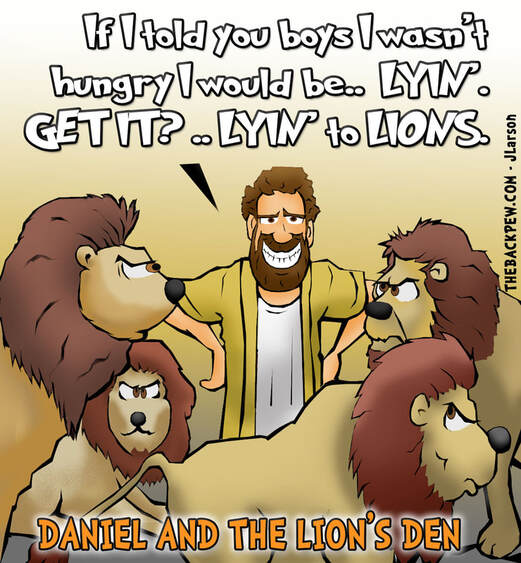 This bible cartoon features Daniel in the Lions Den