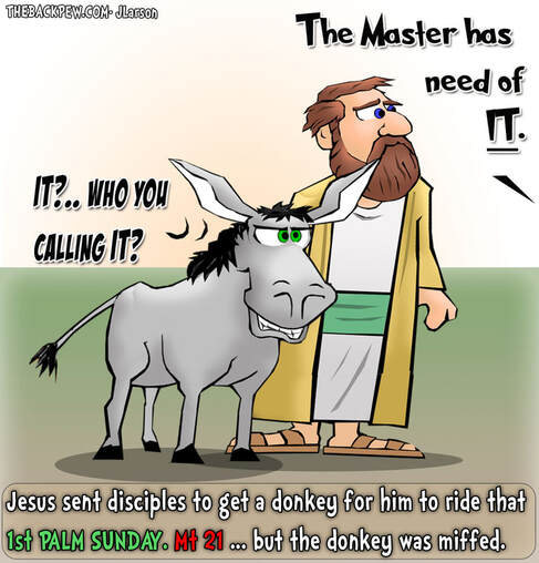 This Palm Sunday cartoon features  the choosing of the donkey for Jesus to ride