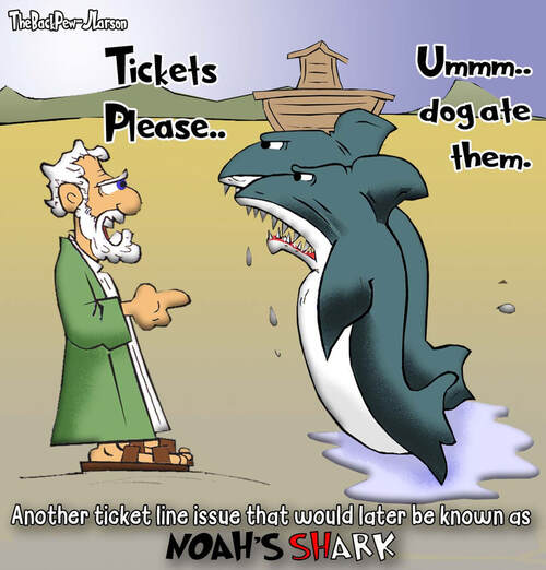 This bible cartoon features Noah   boarding sharks on the ark