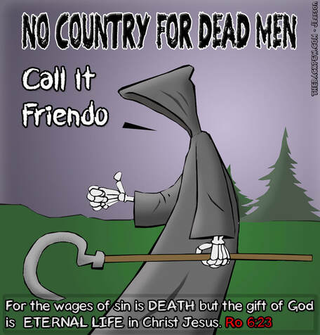 This christian cartoon features the Grim Reaper for Halloween in No Country for Dead Men