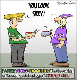This Cartoon features a Packer and Vikings Communion