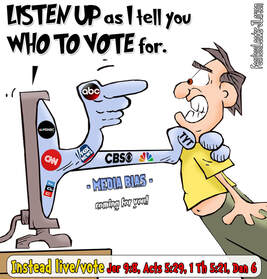 This Christian cartoon features the conflict of honoring God with our vote in the face of MSM propaganda Picture