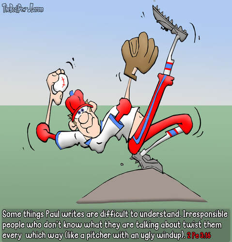 This Christian Cartoon featuring a baseball pitcher windup