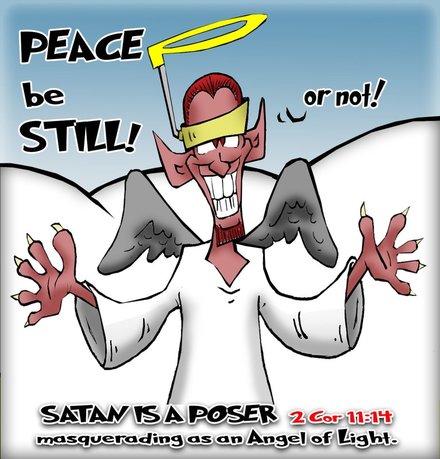 This christian cartoon features Satan as a poser as he is not an angel of light as described in 2 Corinthians 11:14