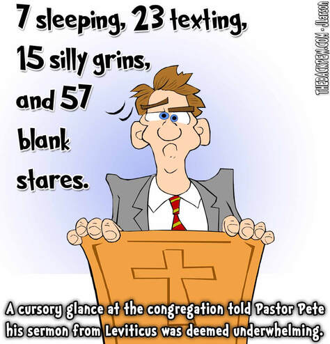 this church cartoon features a pastor assessing at a glance how engaged his congregation is