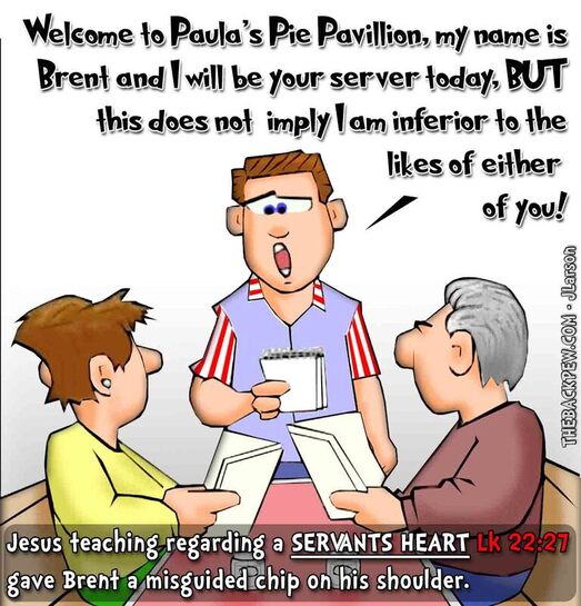 This Christian cartoon features a server at a pie shop with an attitude