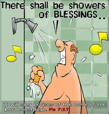 This Christian Cartoon features showers  of blessings sung  in the shower