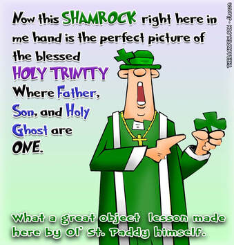 This christian cartoon features St Patrick sharing the spiritual lesson of the Shamrock